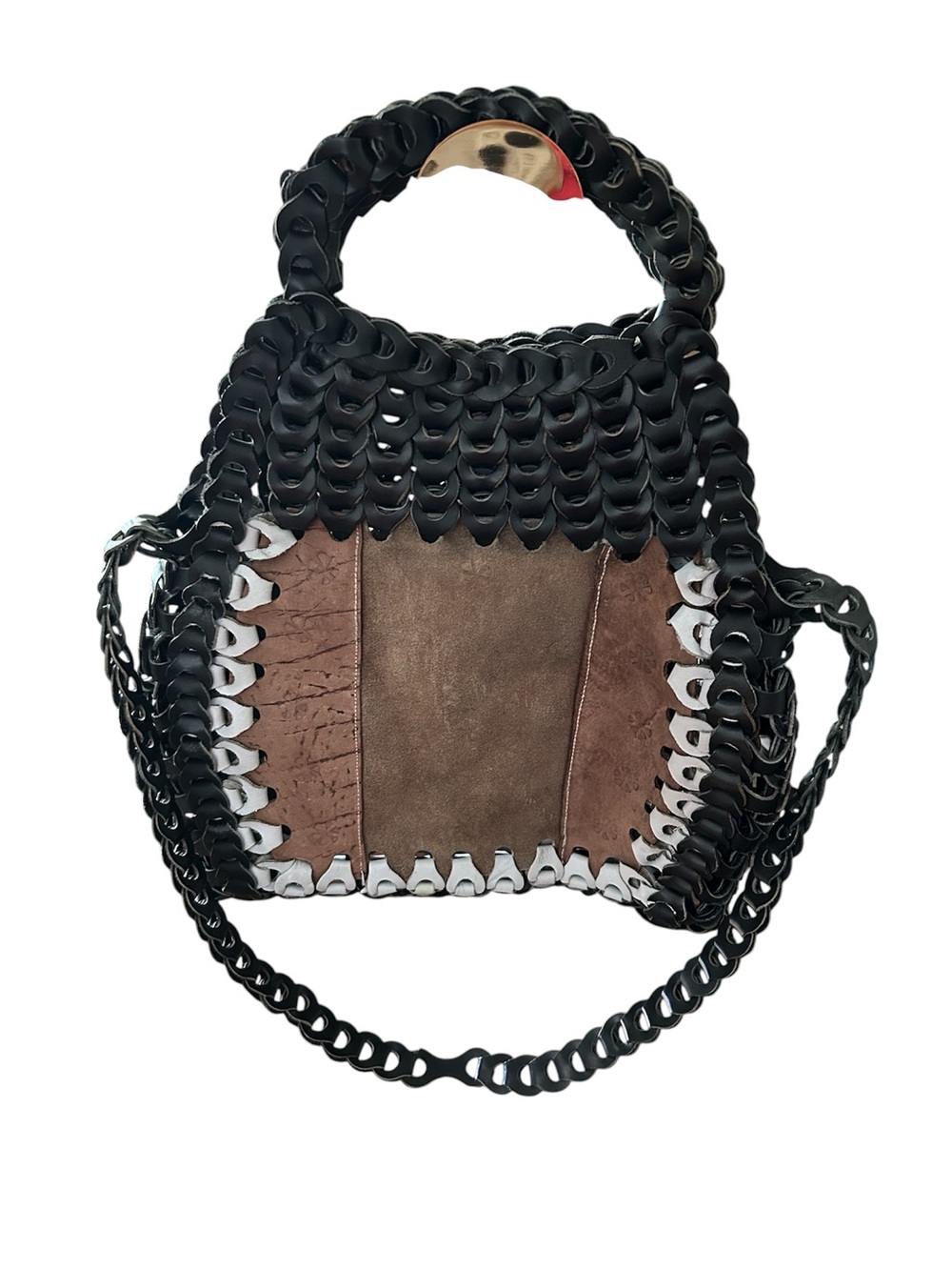 Vintage Woven Chain-Trim Suede Tote in Brown and Black